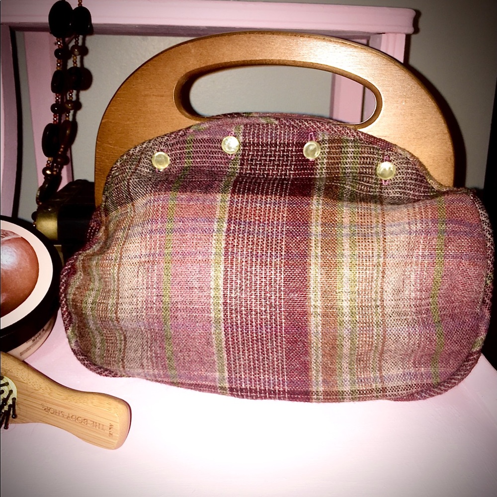⚜️VINTAGE HANDBAG 👜 WOOD HANDLE HANDMADE